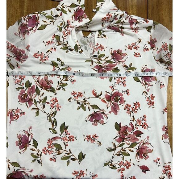 Women’s business casual floral, print top keyhole mock neck chiffon sleeves size - Picture 5 of 7